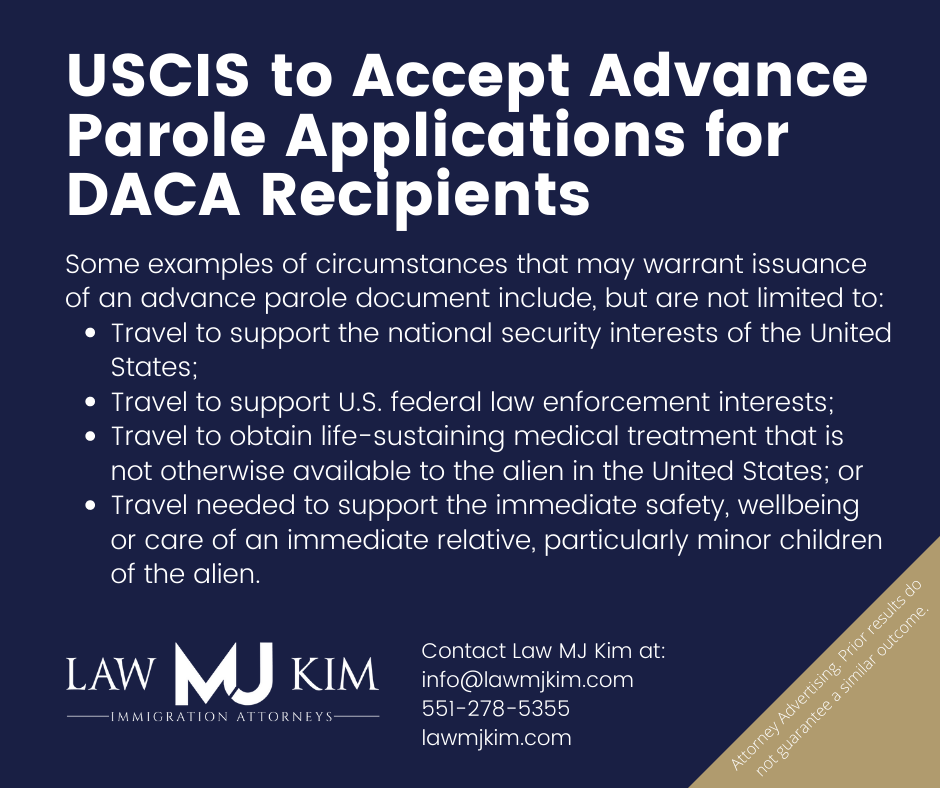 USCIS to Accept Advance Parole Applications for DACA Recipients
